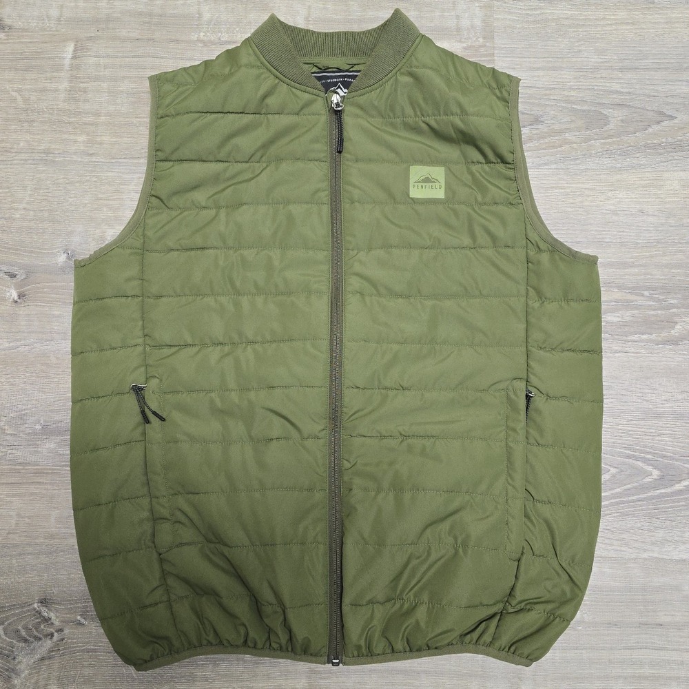 Penfield Quilted Puffer Vest Men XL Packable Reflective Green Full Zip Insulated